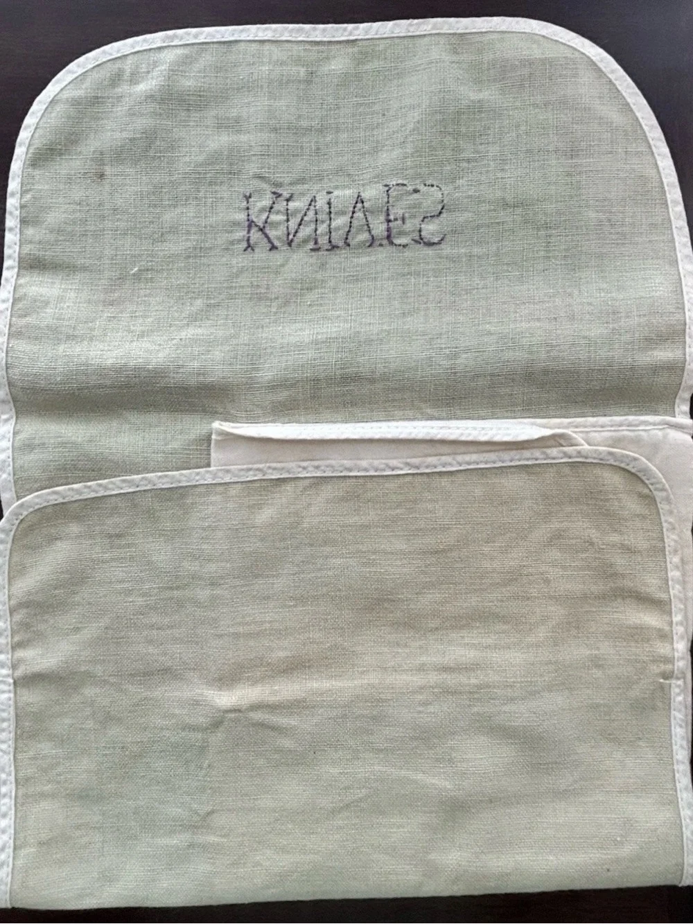 Embroidered Linen Cutlery Pockets - KNIVES & FORKS